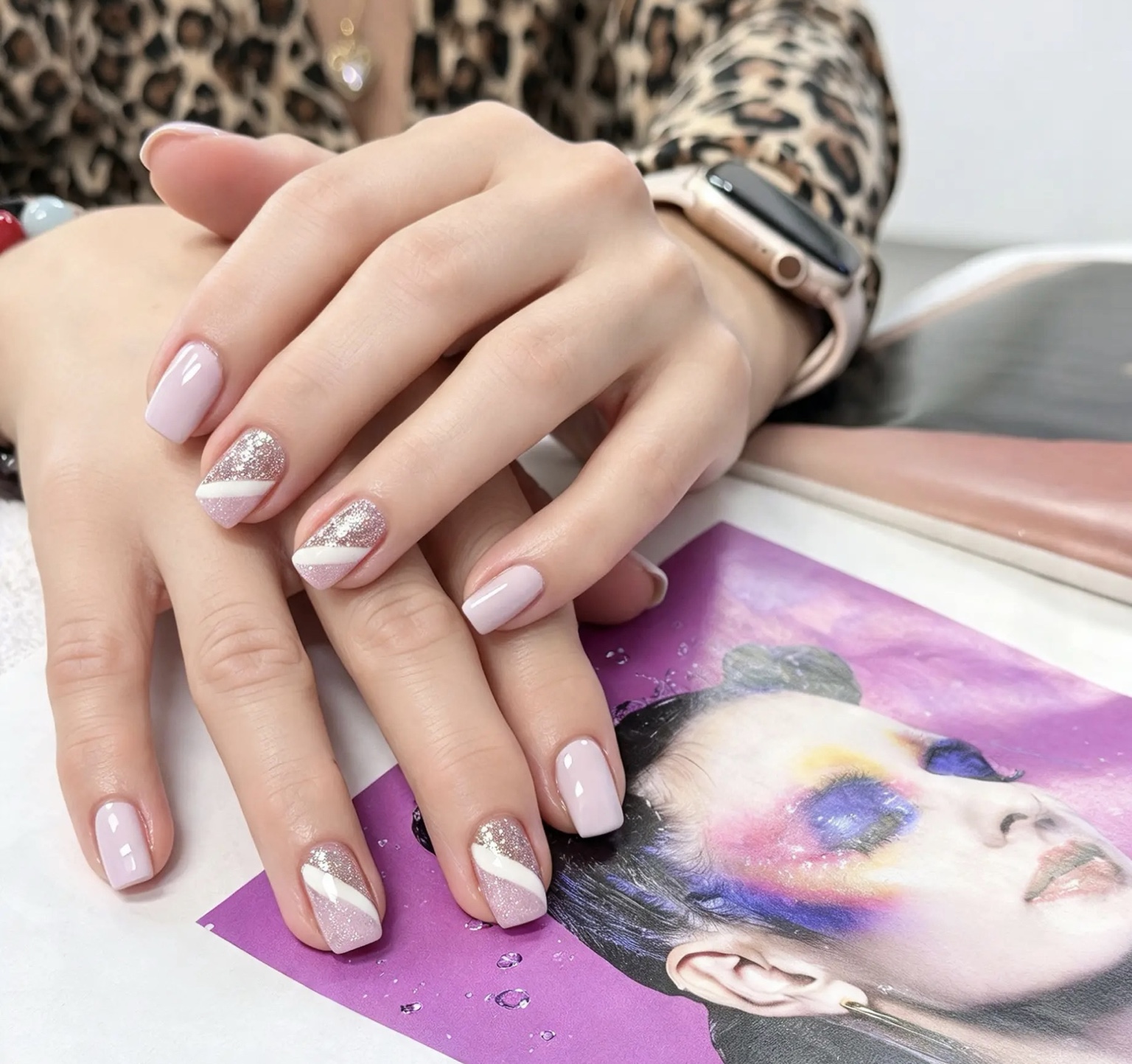 Soft pink & sparkle nail design at Marjan Lux Beauty
